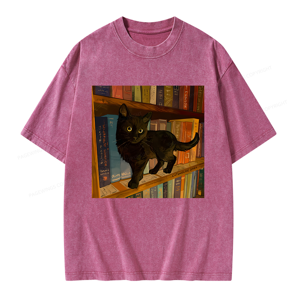 Pagewings Little Library Cat Unisex Washed T-shirt