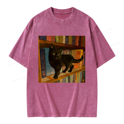 Pagewings Little Library Cat Unisex Washed T-shirt
