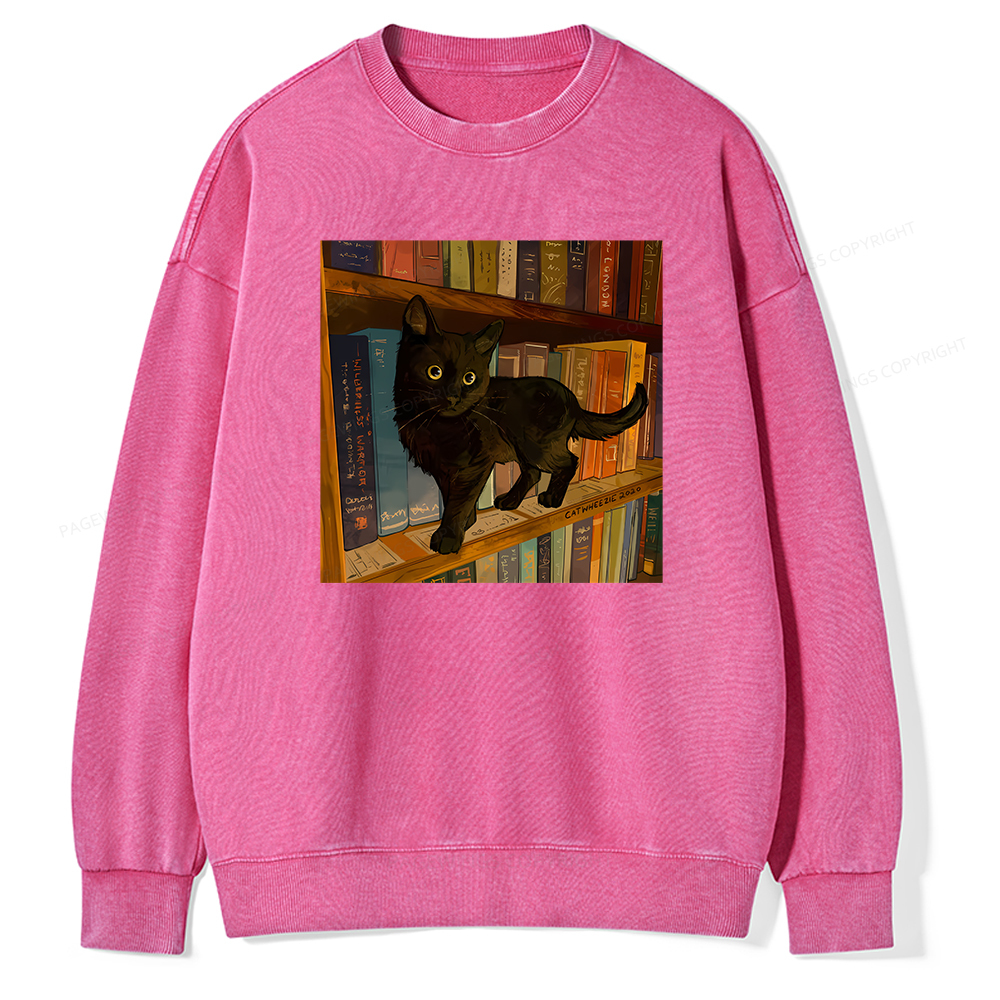 Pagewings Little Library Cat Unisex Washed Sweatshirt