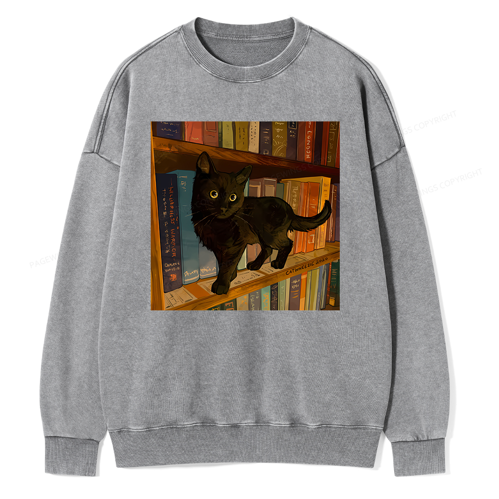 Pagewings Little Library Cat Unisex Washed Sweatshirt