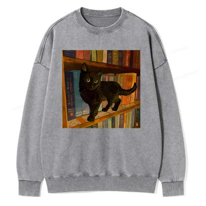 Pagewings Little Library Cat Unisex Washed Sweatshirt