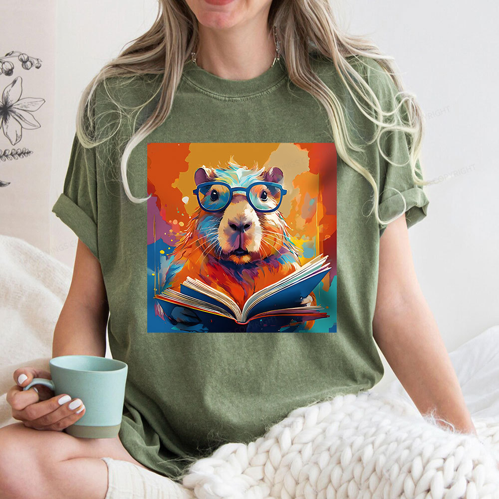 Pagewings Reading Capybara Unisex Washed T-shirt