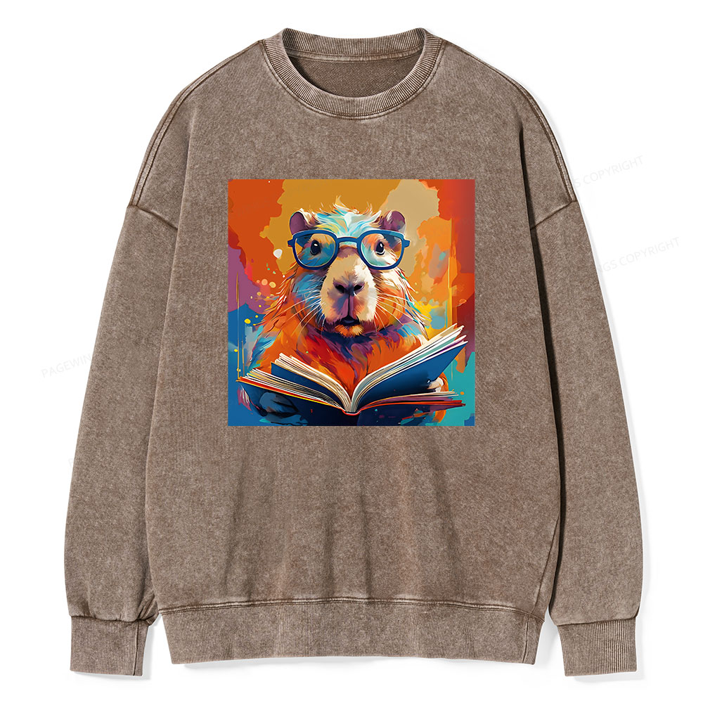 Pagewings Reading Capybar Unisex Washed Sweatshirt