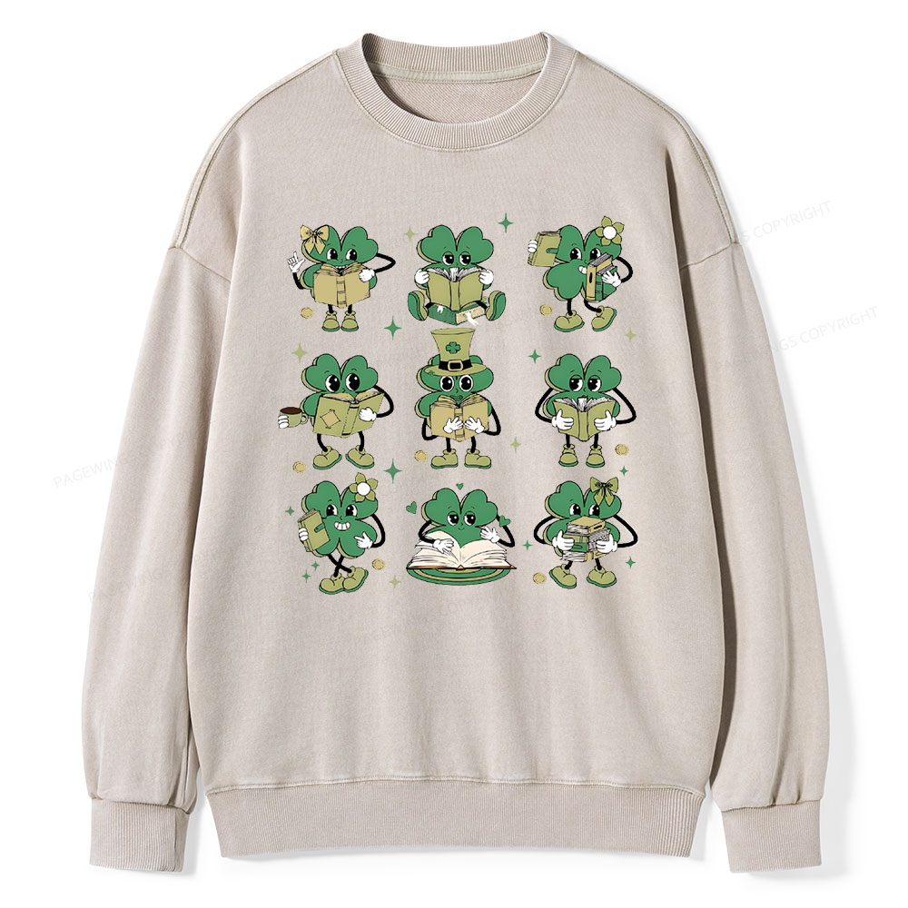 PagewingsSt Patrick Book Lover Unisex Washed Sweatshirt