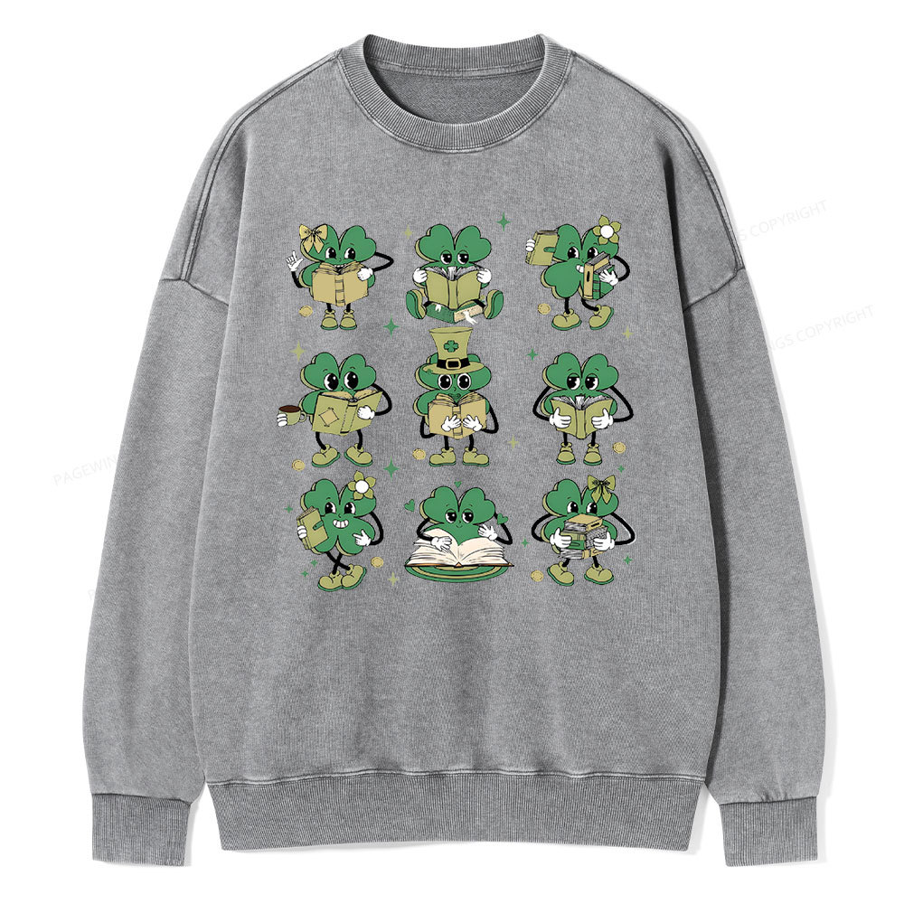 PagewingsSt Patrick Book Lover Unisex Washed Sweatshirt