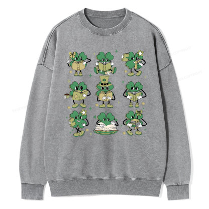 PagewingsSt Patrick Book Lover Unisex Washed Sweatshirt