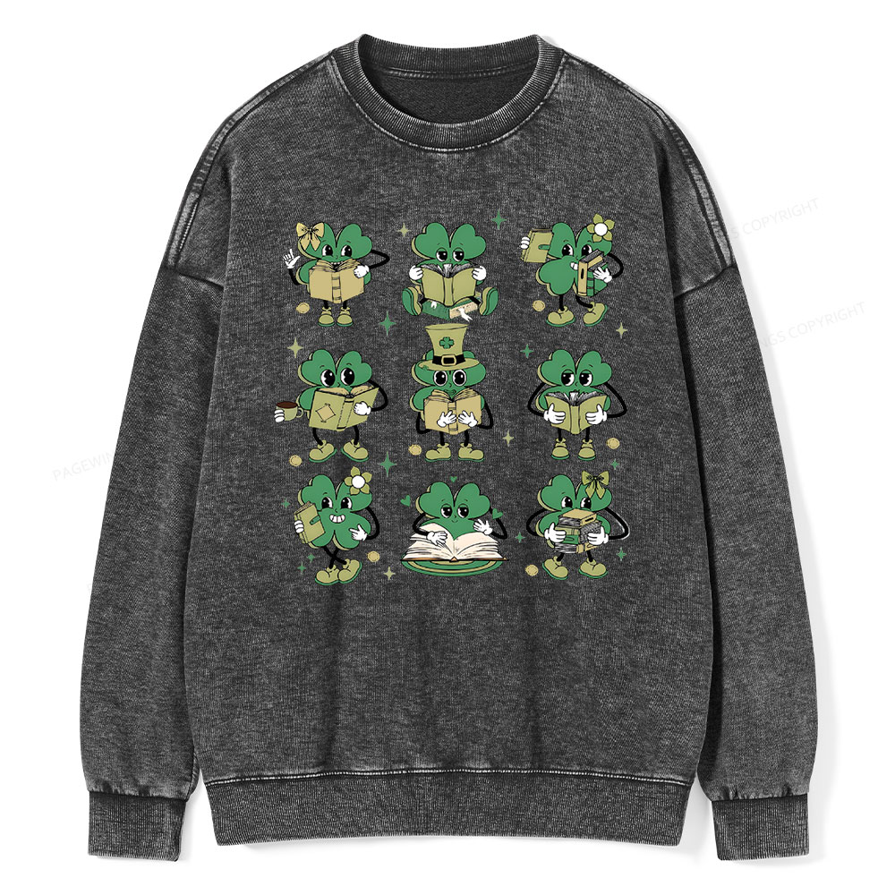 PagewingsSt Patrick Book Lover Unisex Washed Sweatshirt