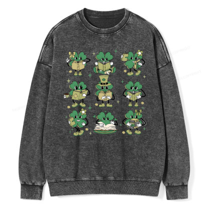PagewingsSt Patrick Book Lover Unisex Washed Sweatshirt