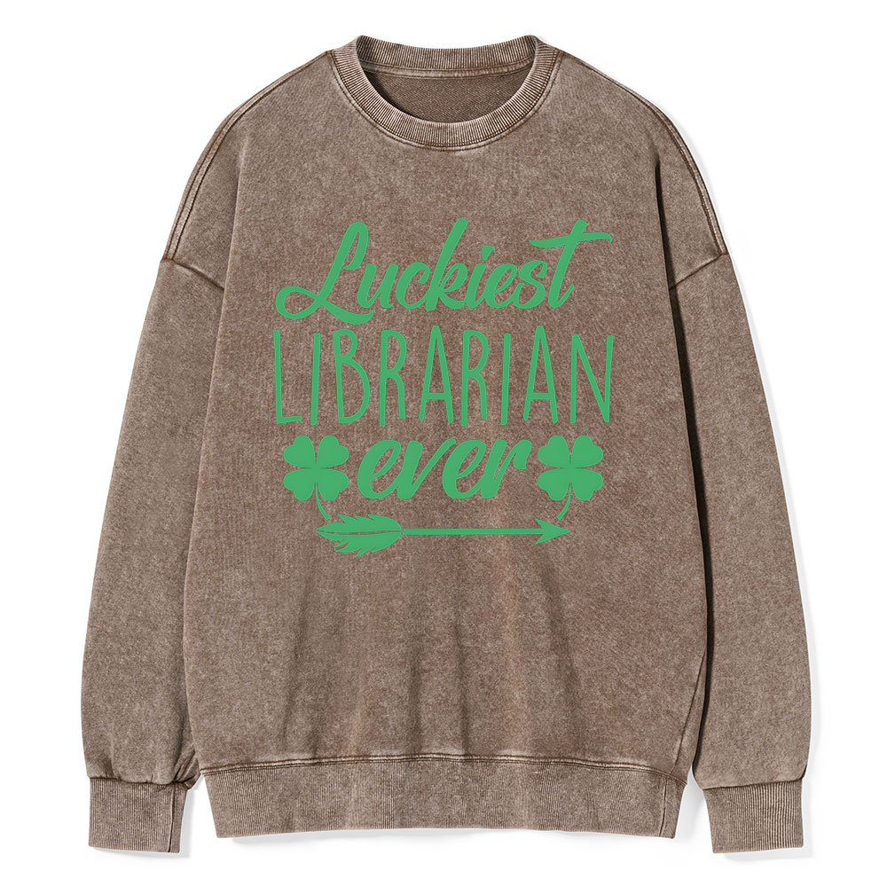 Pagewings Luckiest Librarian Unisex Washed Sweatshirt
