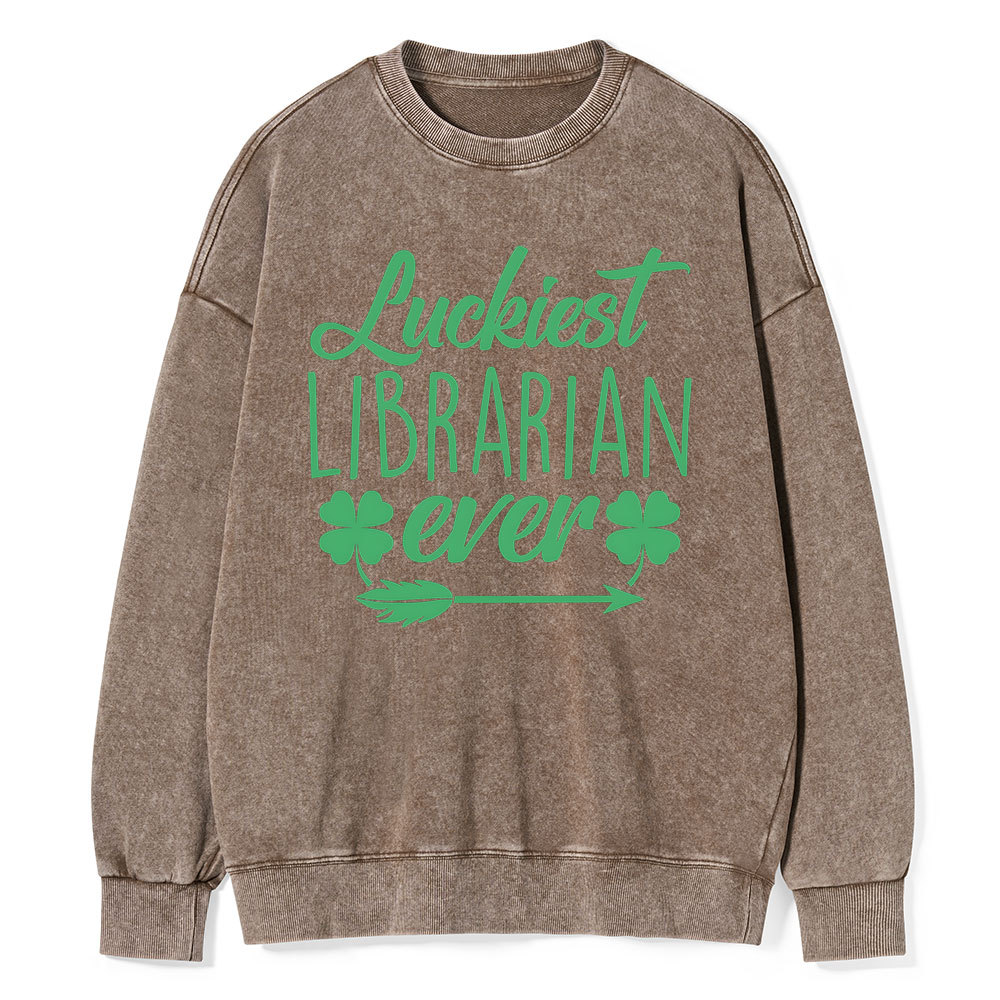 Pagewings Luckiest Librarian Unisex Washed Sweatshirt