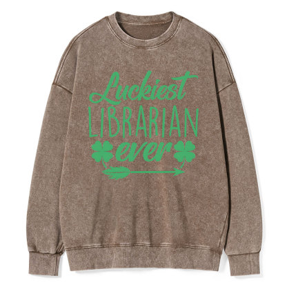 Pagewings Luckiest Librarian Unisex Washed Sweatshirt