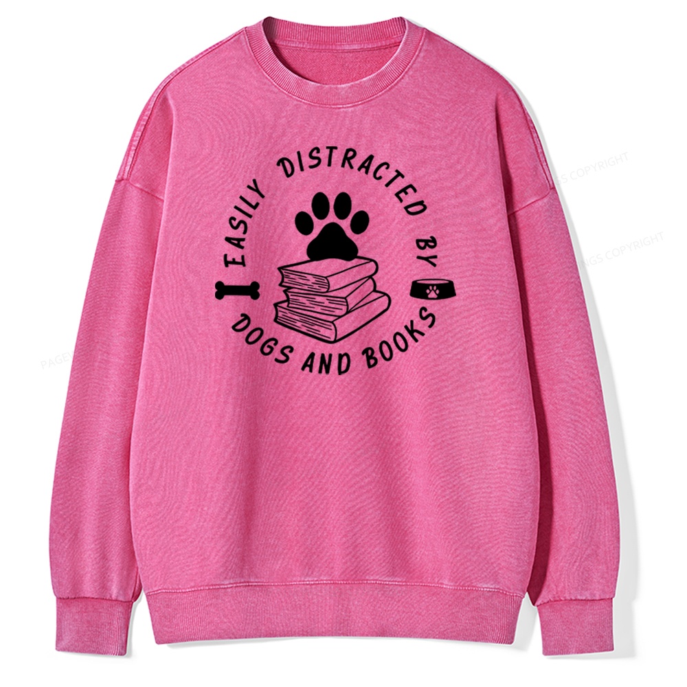 Pagewings Book Lover Sweater, Funny Dog Sweater Unisex Washed Sweatshirt