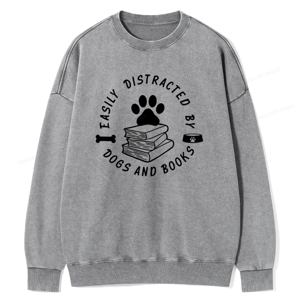 Pagewings Book Lover Sweater, Funny Dog Sweater Unisex Washed Sweatshirt