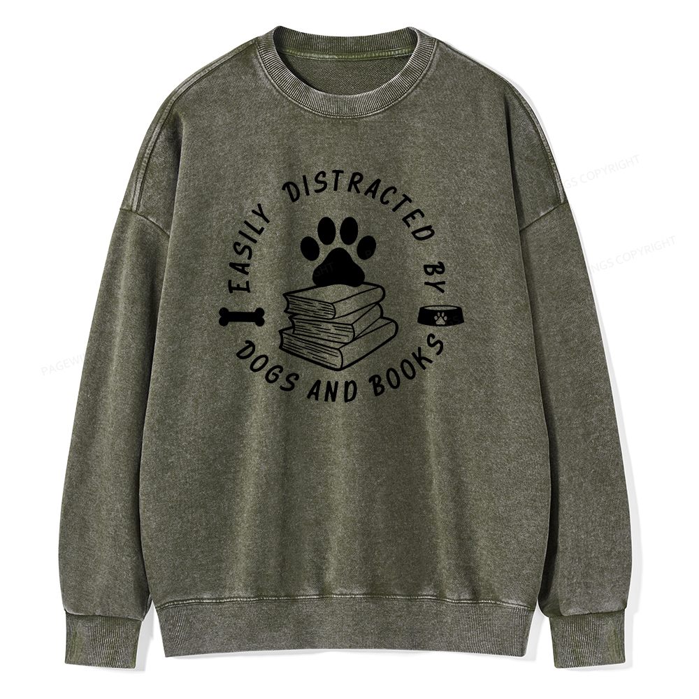 Pagewings Book Lover Sweater, Funny Dog Sweater Unisex Washed Sweatshirt