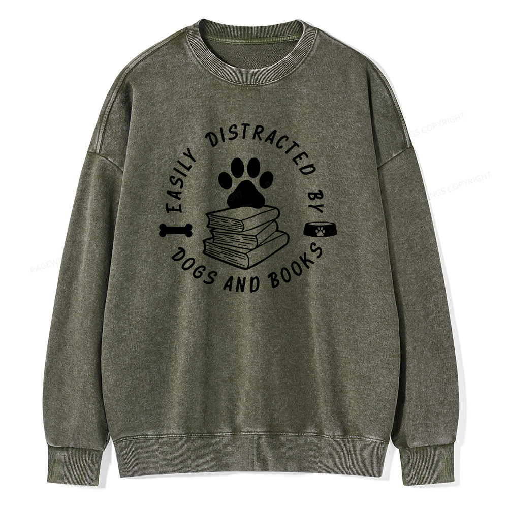 Pagewings Book Lover Sweater, Funny Dog Sweater Unisex Washed Sweatshirt