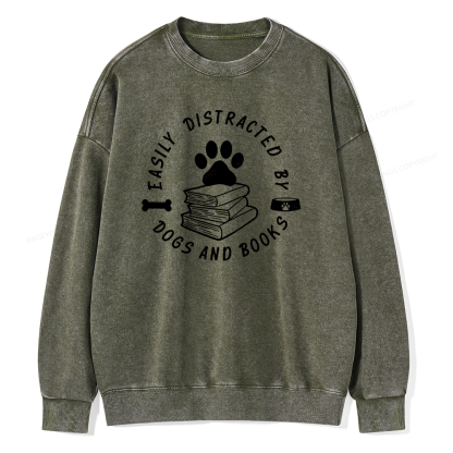 Pagewings Book Lover Sweater, Funny Dog Sweater Unisex Washed Sweatshirt