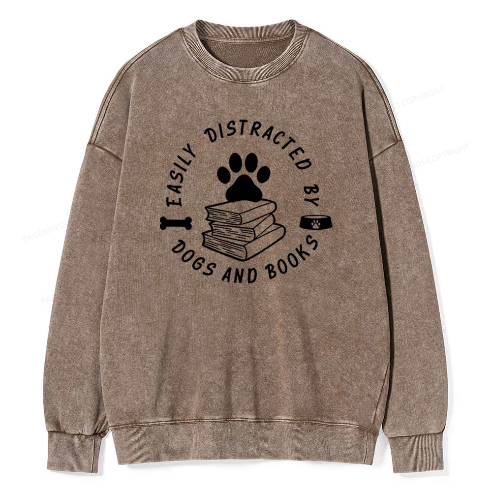 Pagewings Book Lover Sweater, Funny Dog Sweater Unisex Washed Sweatshirt