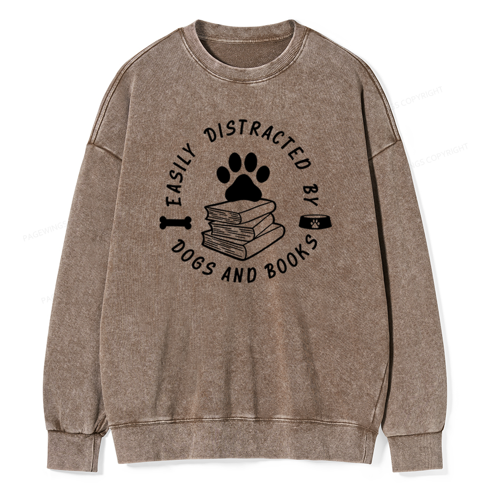 Pagewings Book Lover Sweater, Funny Dog Sweater Unisex Washed Sweatshirt