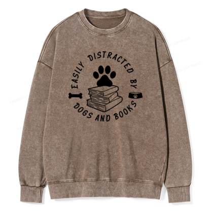 Pagewings Book Lover Sweater, Funny Dog Sweater Unisex Washed Sweatshirt