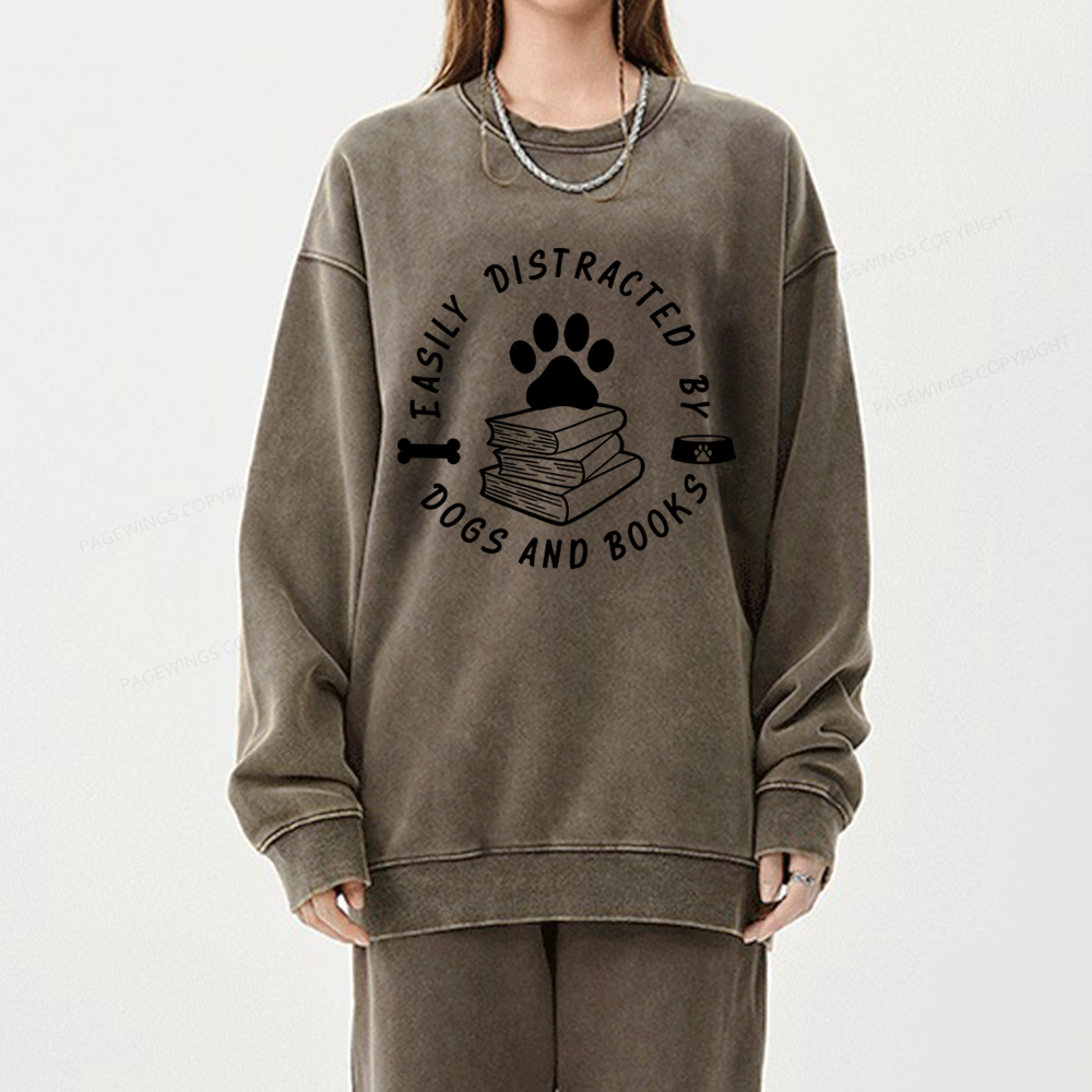Pagewings Book Lover Sweater, Funny Dog Sweater Unisex Washed Sweatshirt