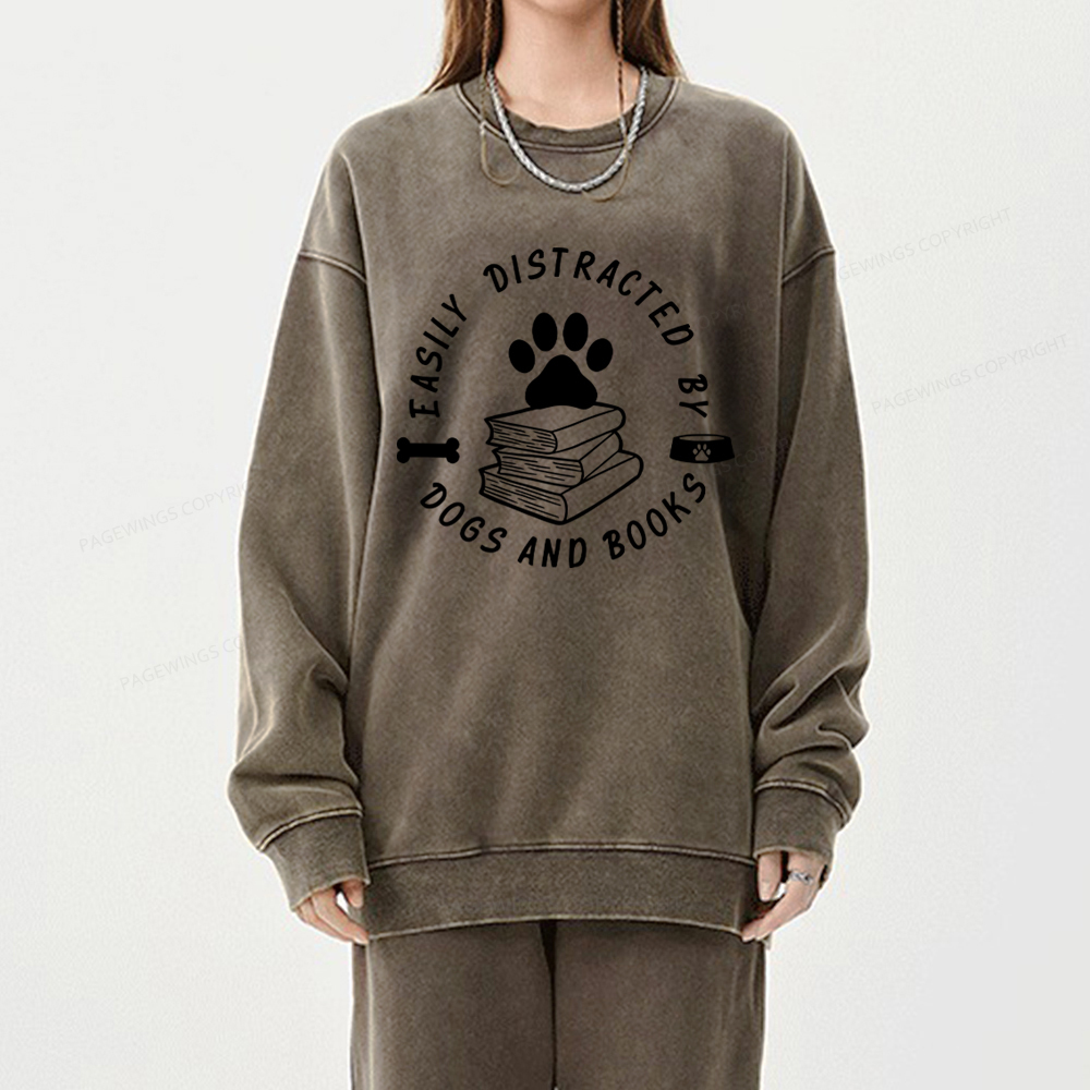 Pagewings Book Lover Sweater, Funny Dog Sweater Unisex Washed Sweatshirt