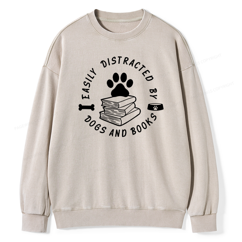 Pagewings Book Lover Sweater, Funny Dog Sweater Unisex Washed Sweatshirt