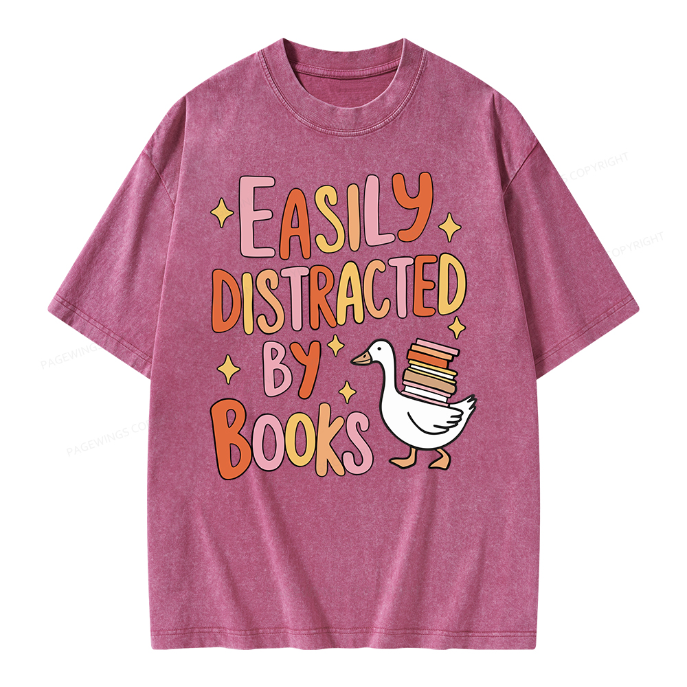 Pagewings Funny Sweatshirt, Easily Distracted By Books Gifts Unisex Washed T-shirt