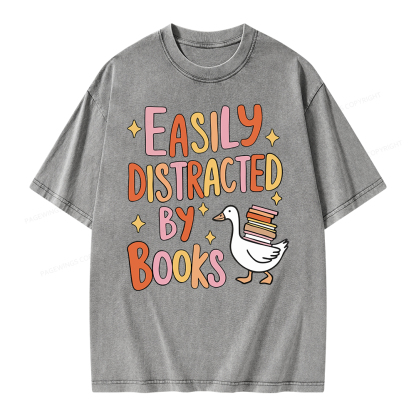 Pagewings Funny Sweatshirt, Easily Distracted By Books Gifts Unisex Washed T-shirt
