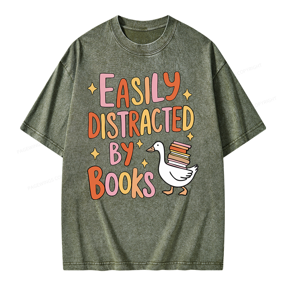 Pagewings Funny Sweatshirt, Easily Distracted By Books Gifts Unisex Washed T-shirt