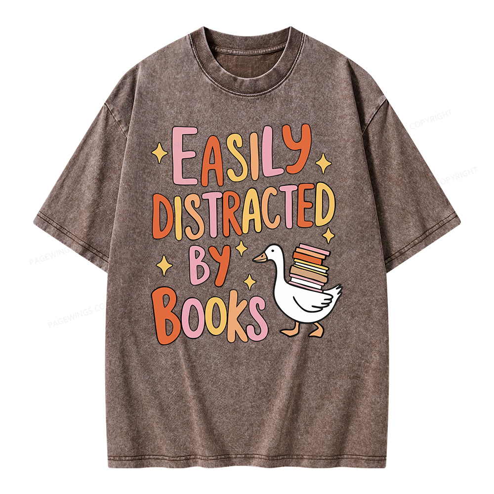 Pagewings Funny Sweatshirt, Easily Distracted By Books Gifts Unisex Washed T-shirt
