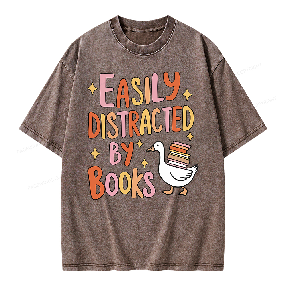 Pagewings Funny Sweatshirt, Easily Distracted By Books Gifts Unisex Washed T-shirt