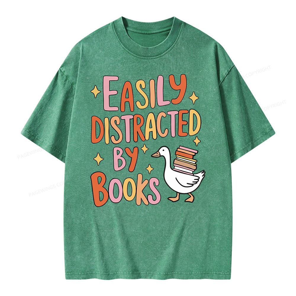 Pagewings Funny Sweatshirt, Easily Distracted By Books Gifts Unisex Washed T-shirt