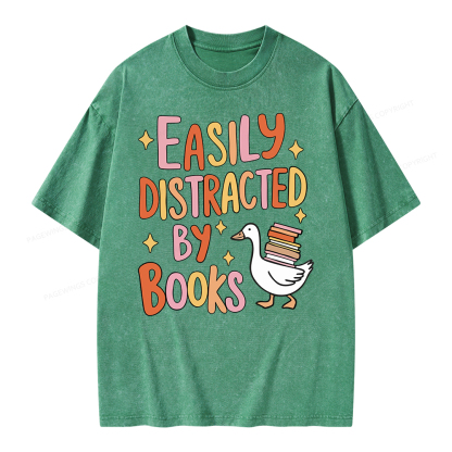 Pagewings Funny Sweatshirt, Easily Distracted By Books Gifts Unisex Washed T-shirt