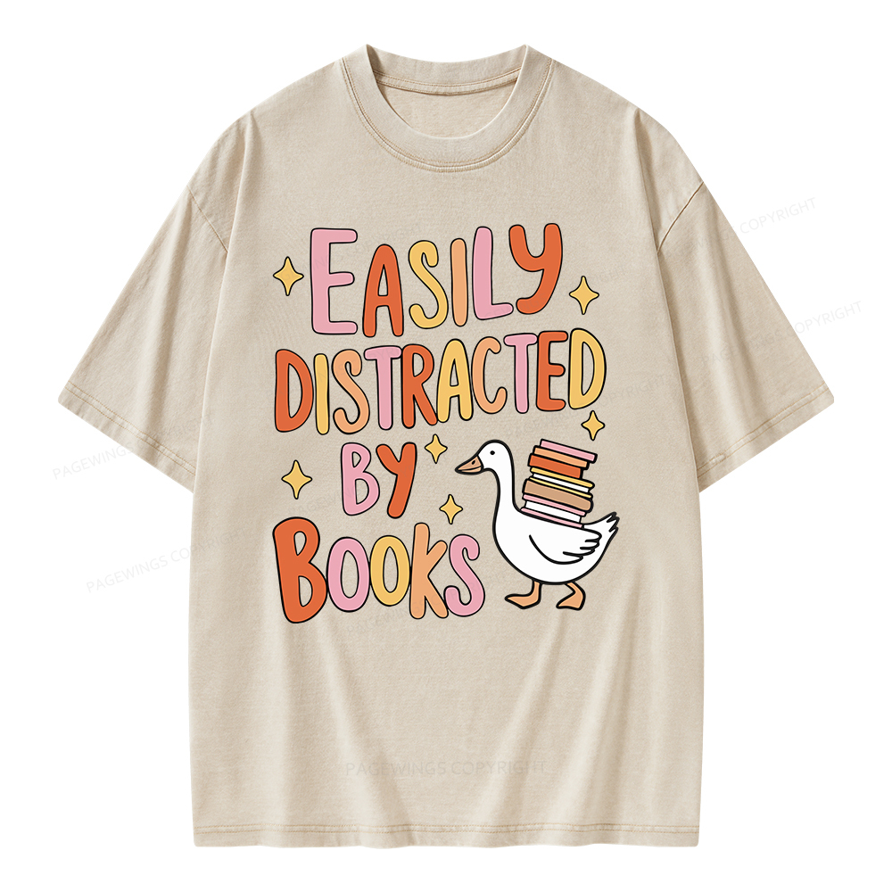 Pagewings Funny Sweatshirt, Easily Distracted By Books Gifts Unisex Washed T-shirt