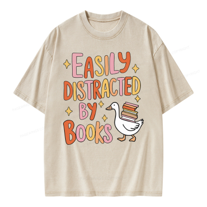 Pagewings Funny Sweatshirt, Easily Distracted By Books Gifts Unisex Washed T-shirt
