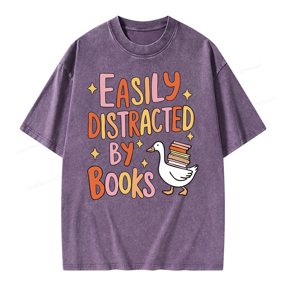 Pagewings Funny Sweatshirt, Easily Distracted By Books Gifts Unisex Washed T-shirt