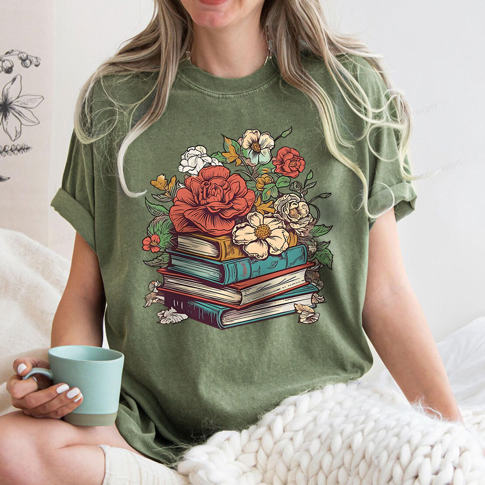 Pagewings Flower Books Unisex Washed T-shirt