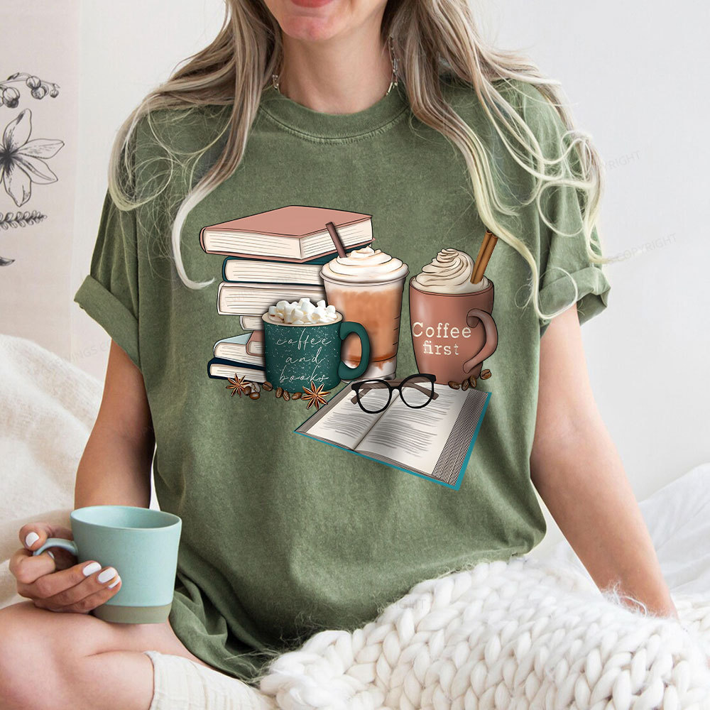 Pagewings Books Lover Coffee Unisex Washed T-shirt