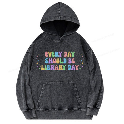 Pagewing Every Day Should Be Library Day Unisex Washed Hoodie