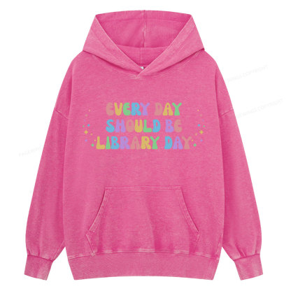 Pagewing Every Day Should Be Library Day Unisex Washed Hoodie