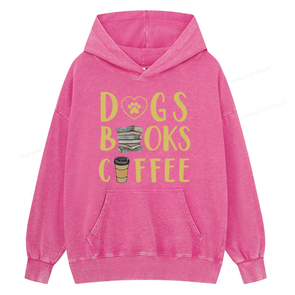 Pagewing Dogs, Books, Coffee Unisex Washed Hoodie