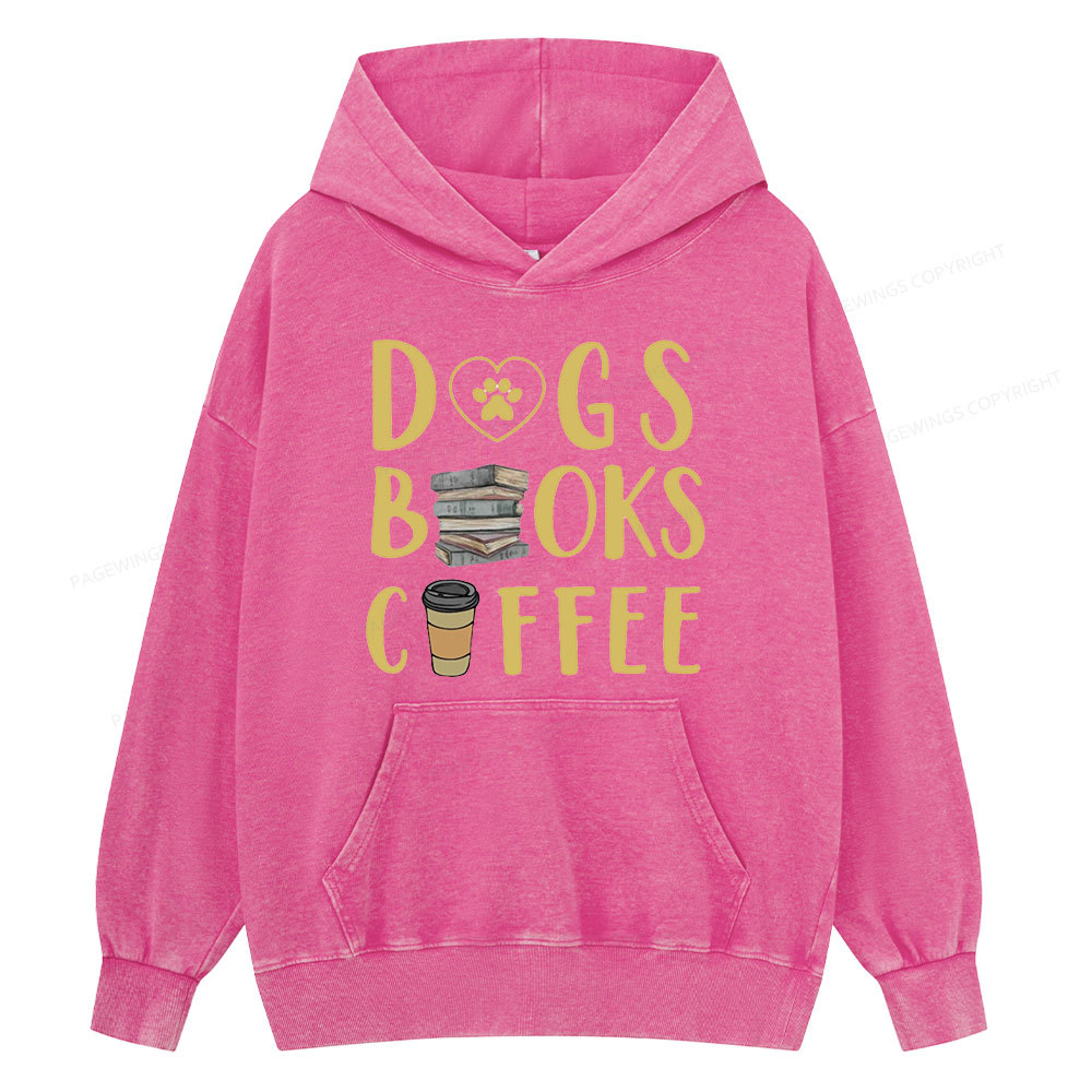 Pagewing Dogs, Books, Coffee Unisex Washed Hoodie