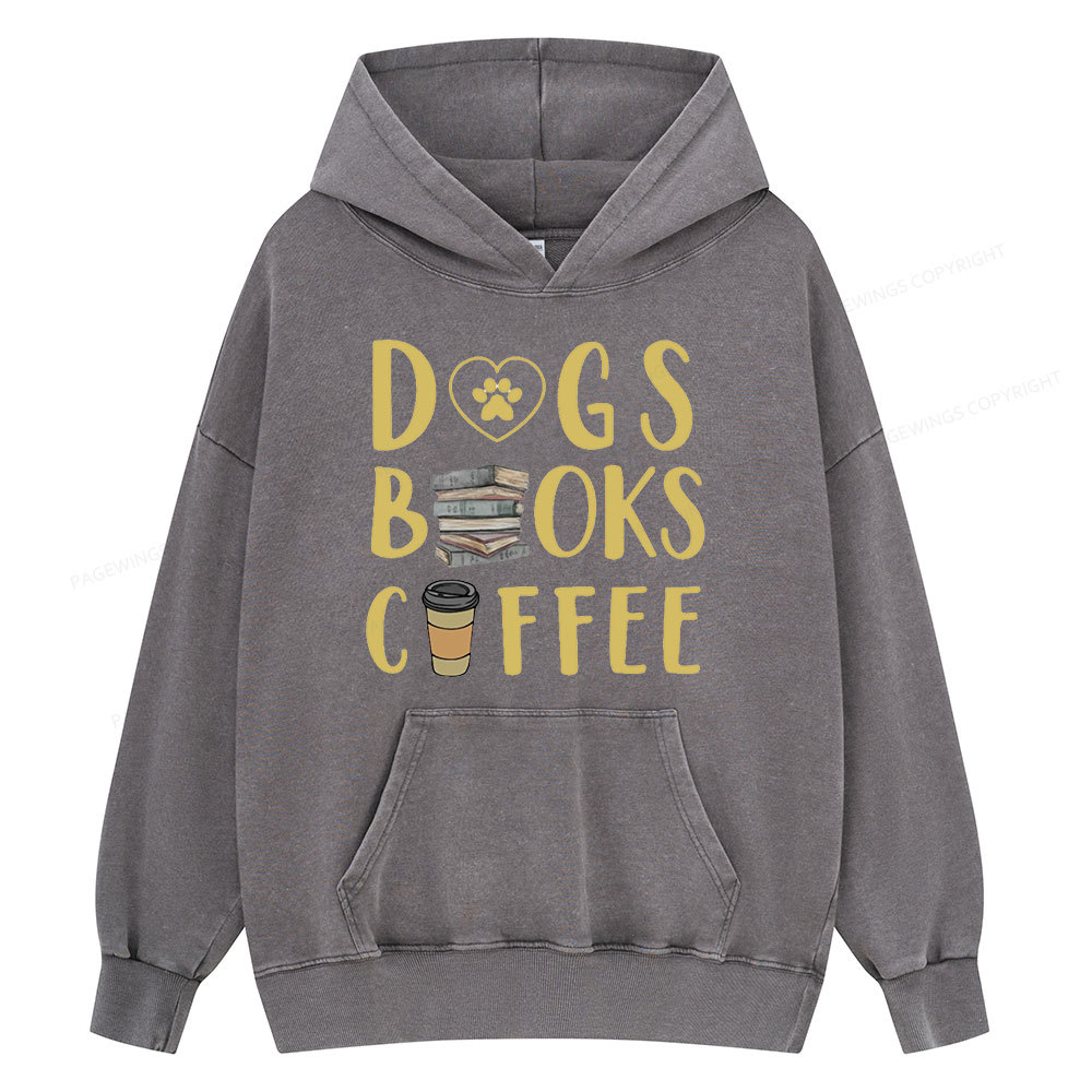 Pagewing Dogs, Books, Coffee Unisex Washed Hoodie