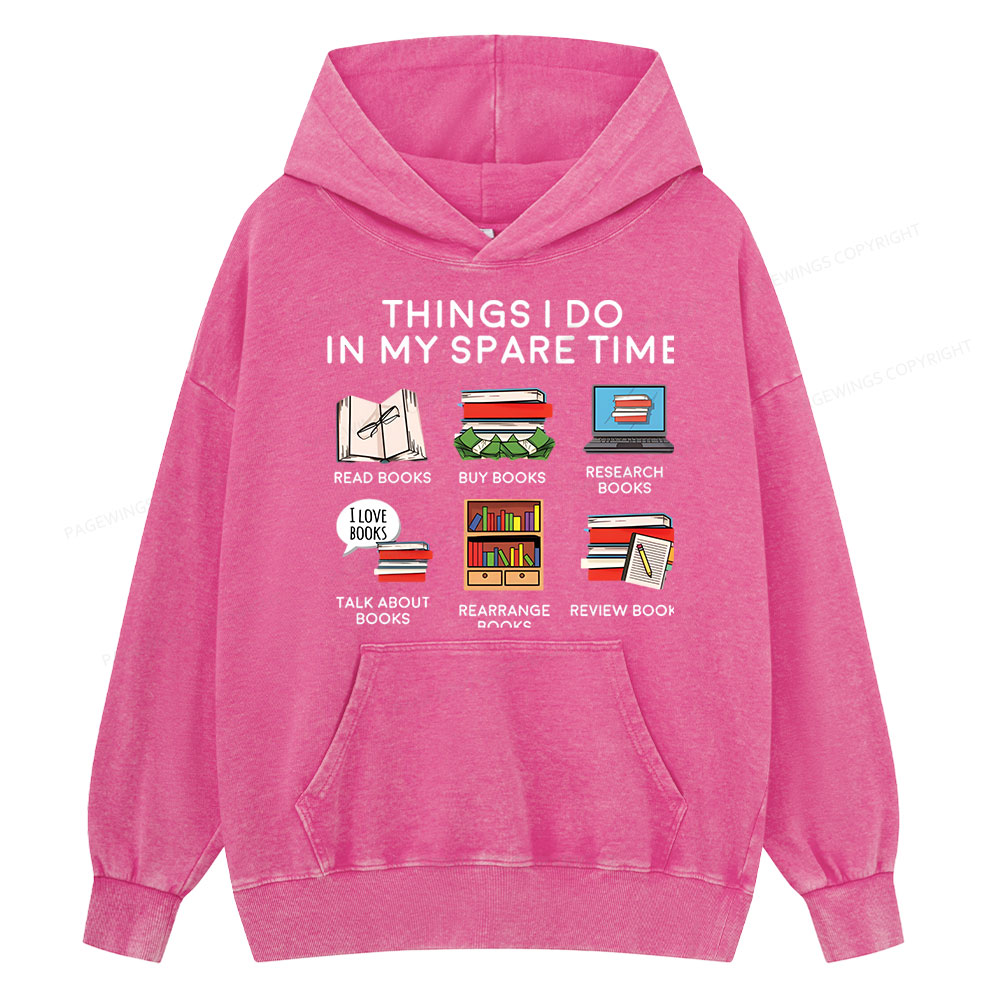Pagewings Books Reading In My Spare Time Unisex Washed Hoodie