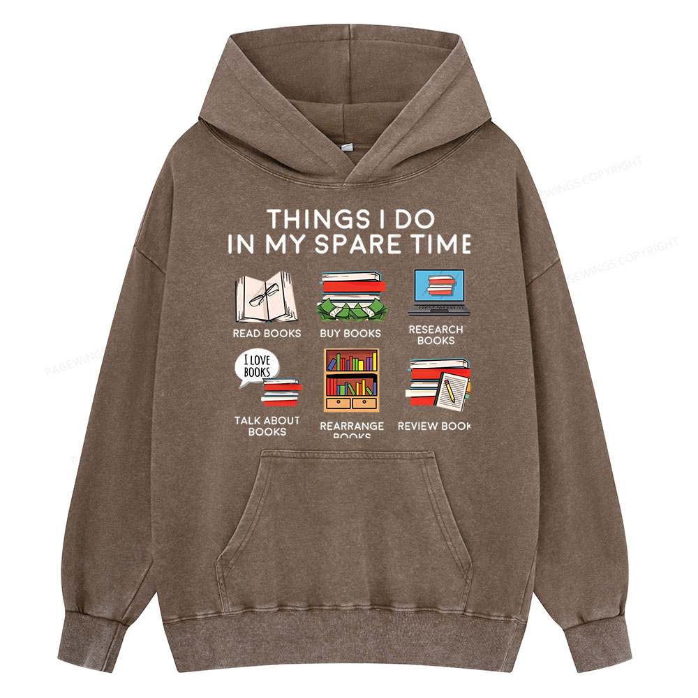Pagewings Books Reading In My Spare Time Unisex Washed Hoodie