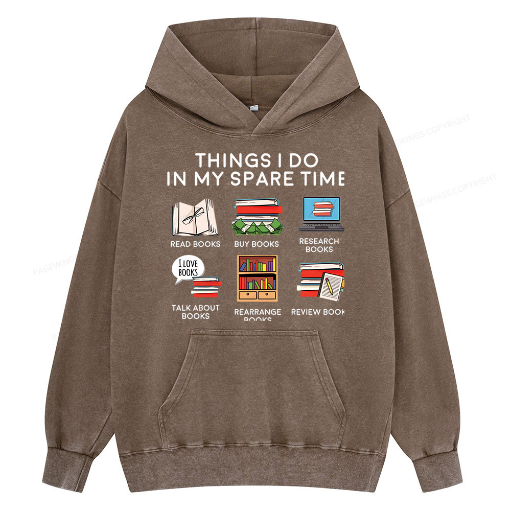 Pagewings Books Reading In My Spare Time Unisex Washed Hoodie