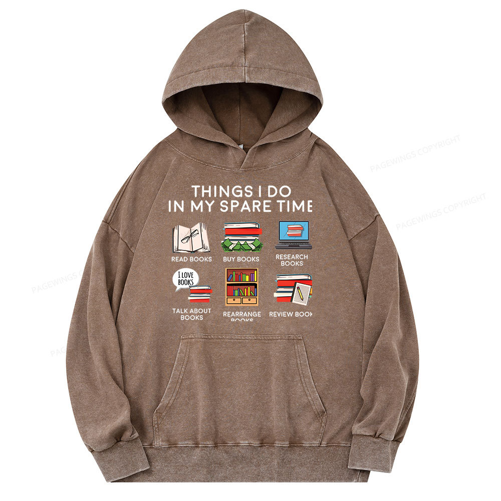 Pagewings Books Reading In My Spare Time Unisex Washed Hoodie