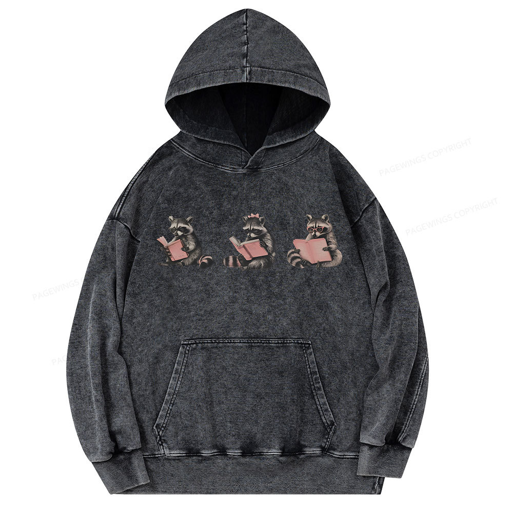Pagewings Funny Raccoon Bookish Gift Unisex Washed Hoodie