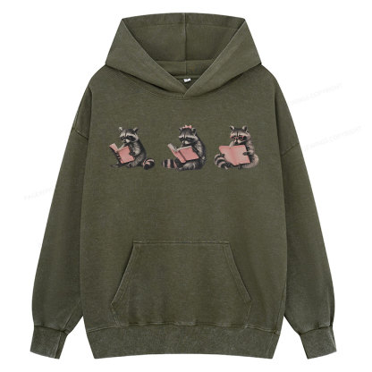 Pagewings Funny Raccoon Bookish Gift Unisex Washed Hoodie