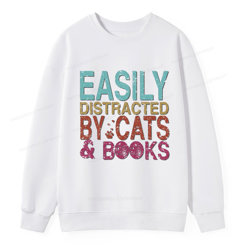 Pagewings Easily Distracted By Cats And Books Unisex Classic Sweatshirt